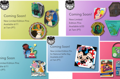 June 2020 Disney Parks Pin Releases: “Pocahontas” 25th Anniversary, Enchanted Tiki Room, Tomorrowland PeopleMover Park Cruiser, Stitch for Independence Day, and More