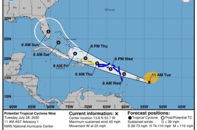 Potential Tropical Cyclone Nine Expected to Reach Tropical Storm Strength by Wednesday with Central Florida in Cone