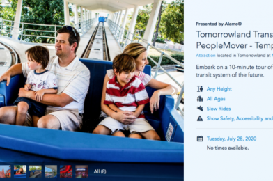 Tomorrowland Transit Authority PeopleMover Now Showing as “Temporarily Unavailable” on My Disney Experience