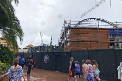 PHOTOS: Latest Construction Update on Jurassic Park “Velocicoaster” at Islands of Adventure, Including New Exterior on Show Building Walls