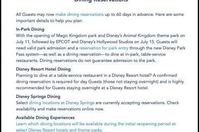 Advance Dining Reservations Now Available to All Guests