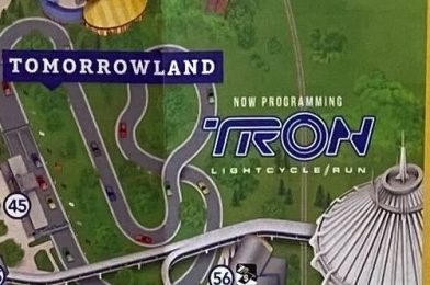 PHOTOS: TRON Lightcycle / Run Updated to “Now Programming” in Latest Magic Kingdom Guidemap