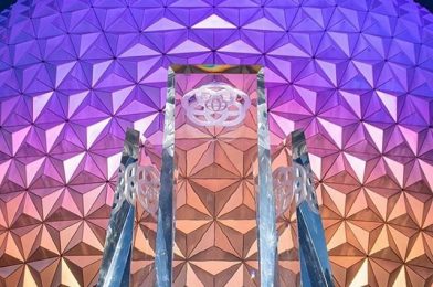 FIRST LOOK: Classic EPCOT Logo Pylons Installed on Entrance Fountain Near Spaceship Earth