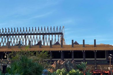 PHOTOS: Horizontal Beam Trimmed on Roof of Great Ceremonial House at Disney’s Polynesian Village Resort