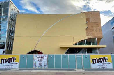 PHOTOS: Paint and Trim Added, Glass Installed at Future M&M’s Store Location in Disney Springs