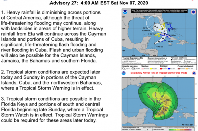 Tropical Depression Eta Strengthens On Path to Florida; Storm-Force Winds Forecasted in Orlando Area on Monday