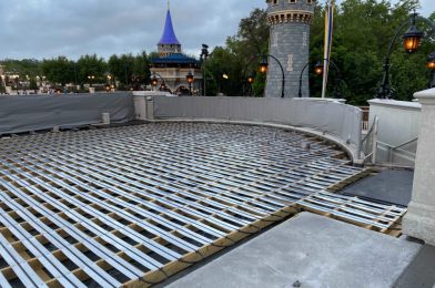 PHOTOS: Installation of Heating Elements Seemingly Complete on Cinderella Castle Stage for 50th Anniversary Makeover at Magic Kingdom