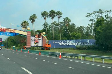 PHOTOS: EPCOT/World Center Drive Entrance Archway Repainting Begins for Walt Disney World’s 50th Anniversary