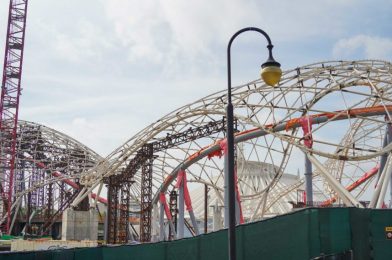 PHOTOS: More TRON Lightcycle Run Temporary Canopy Framework Supports Disconnected Ahead of Removal at Magic Kingdom