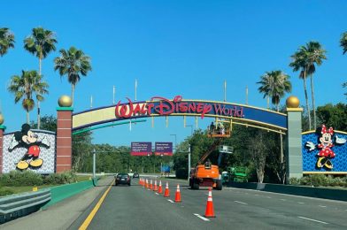 PHOTOS: Painting Continues at EPCOT/World Center Drive Entrance Archway Ahead of Walt Disney World’s 50th Anniversary