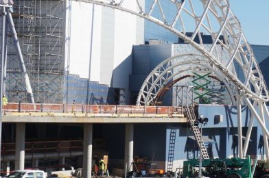 PHOTOS: Construction Continues on Entrance Canopy, Paneling Added to Nearby Structure at TRON Lightcycle Run in Magic Kingdom