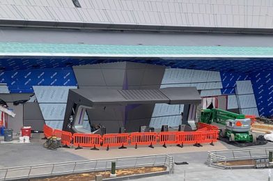 PHOTOS: Gray Shapes Added to Façade Columns on Guardians of the Galaxy: Cosmic Rewind at EPCOT