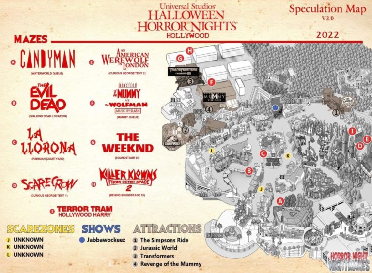 Latest Speculation Map for Halloween Horror Nights 2022 Updated with