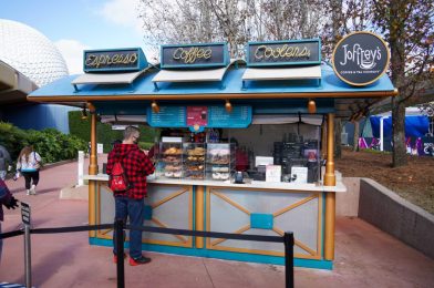 World Discovery Joffrey’s Kiosk Refurbished With Red and Gray Color Scheme at EPCOT