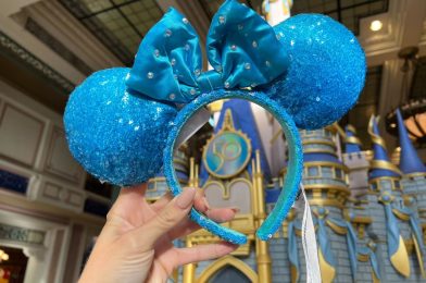 New Aqua Blue Sequined Minnie Ear Headband at Walt Disney World