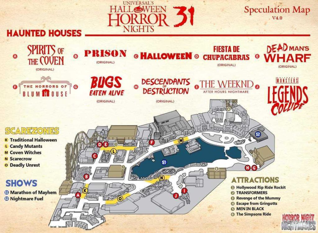 Final Halloween Horror Nights 31 Speculation Map Released for Universal