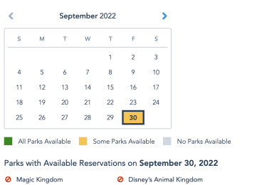 Walt Disney World Park Pass Reservations for September 30 Open to Resort Hotel Guests