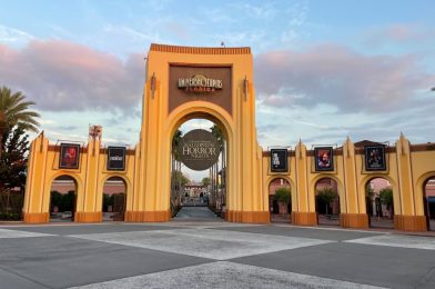 Halloween Horror Nights Medallion, Banners, and Neon Sign Added to Entrance at Universal Studios Florida