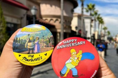 New ‘Just Married,’ ‘Happy Anniversary’ Complimentary Buttons Available at Universal Studios Hollywood