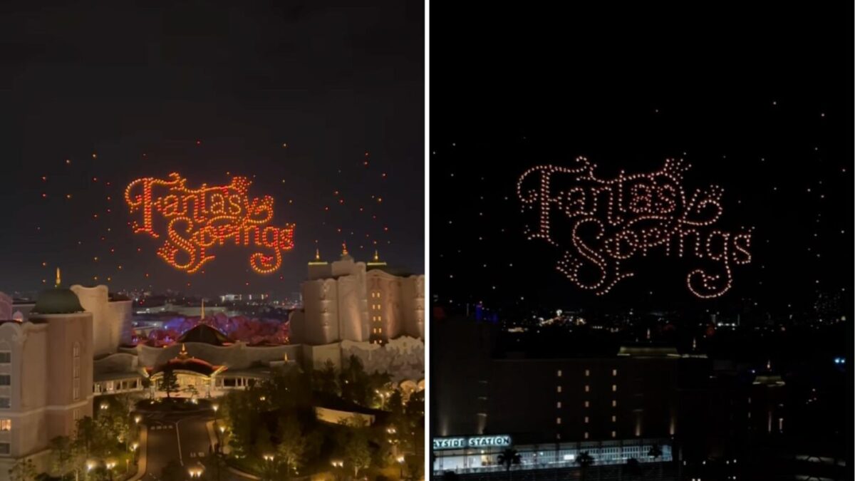 VIDEOS Tokyo DisneySea Tests Fantasy Springs Drone Show Disney by Mark