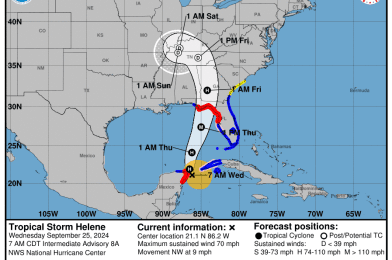 Tropical Storm Helene Nearing Hurricane Strength, Expected to Become Hurricane Later Today